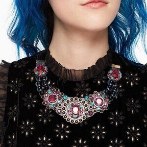 Kate Spade Statement Necklace Leather Crystal Pearl Beads Victorian Box